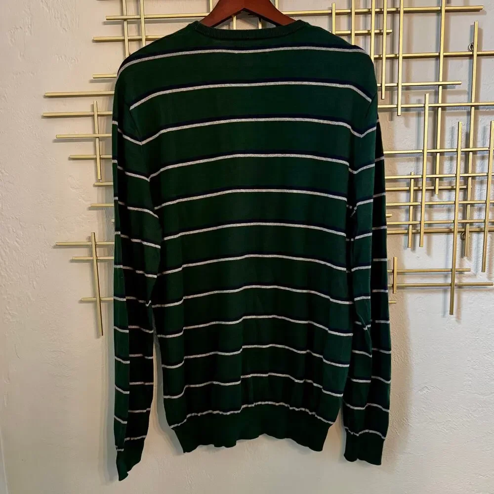 Polo Ralph Lauren Green Striped Pima Cotton Crewneck Sweater M
